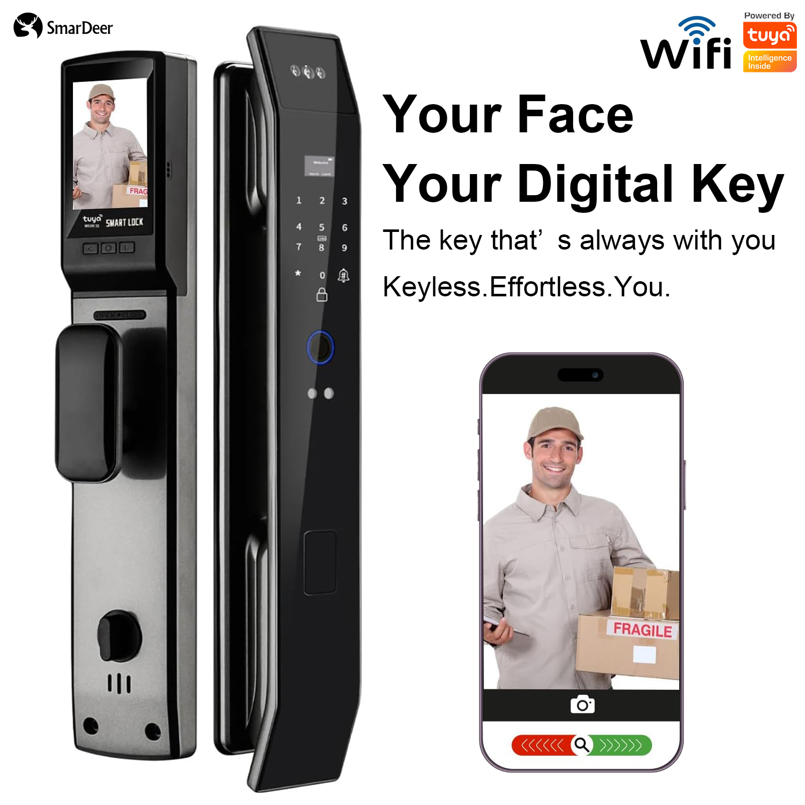 Home Security Wifi Camera - SmaerDeer Smart lock with Camera 3D